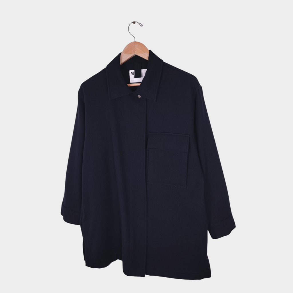 MHL MARGARET HOWELL Women's Navy Blue 100% Wool Relaxed Fit Jacket