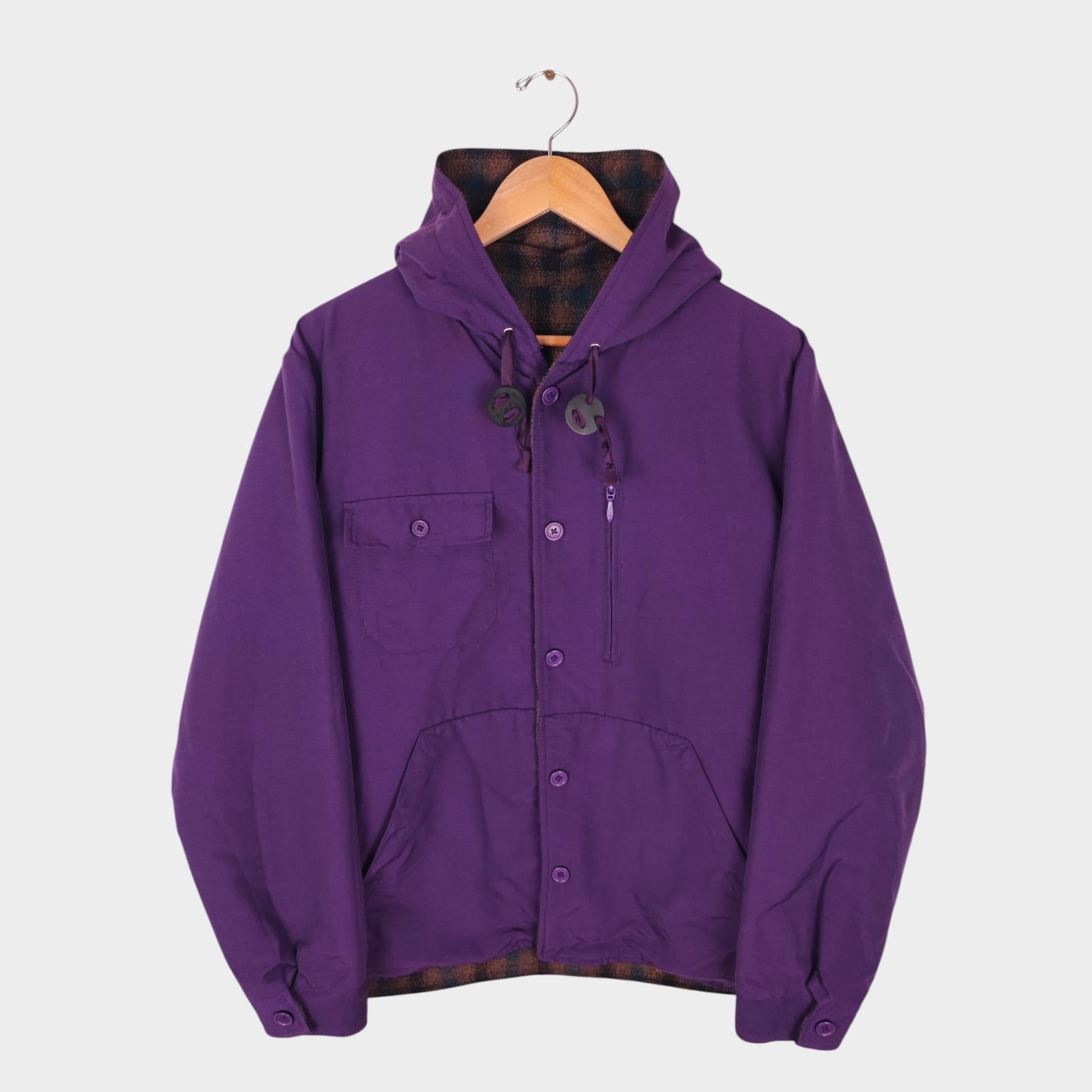 BEAMS PLUS Men's Purple/Checked Reversible Wool Blend Mountain Parka Jacket