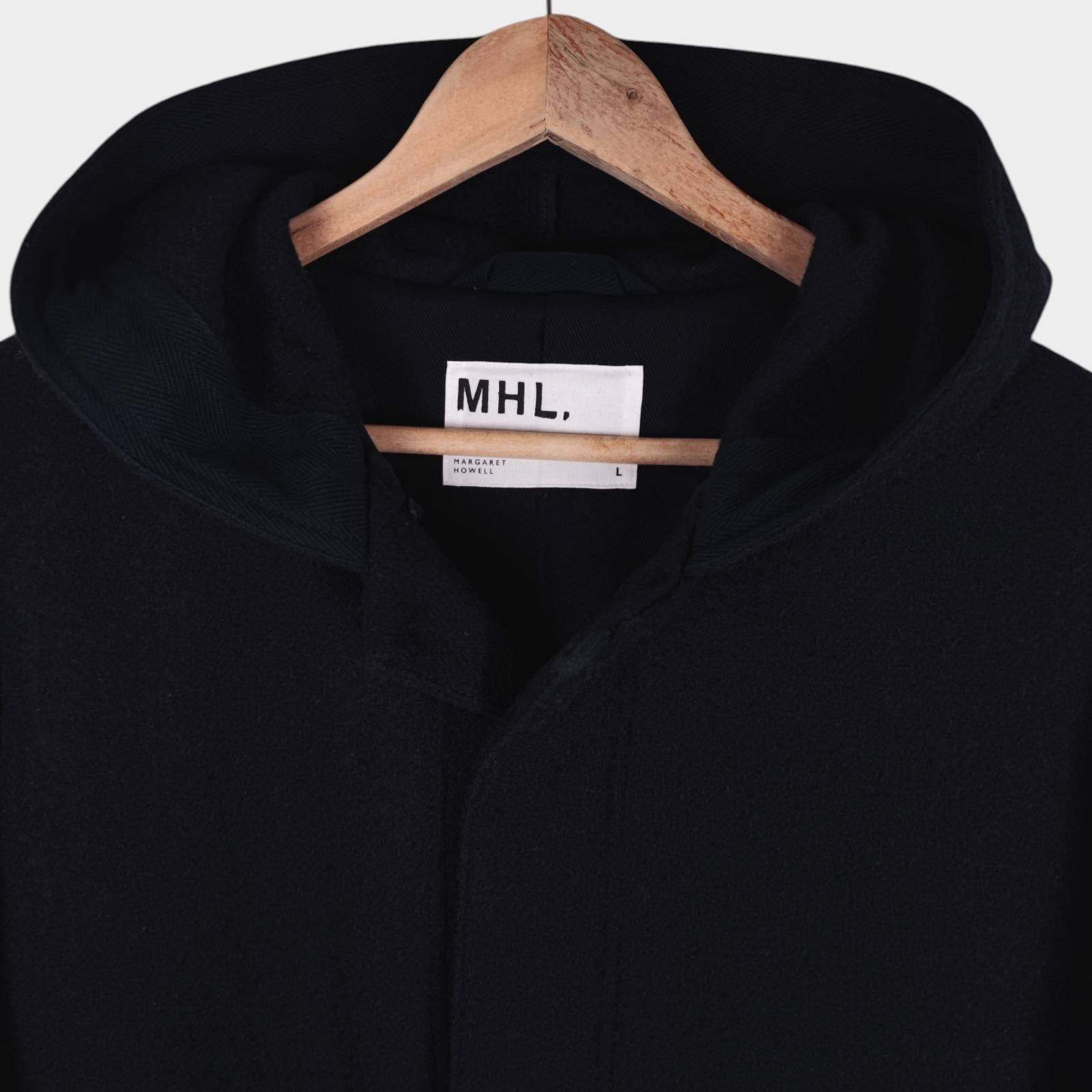 MHL MARGARET HOWELL Men's Dark Navy Heavyweight 100% Wool Hooded Coat