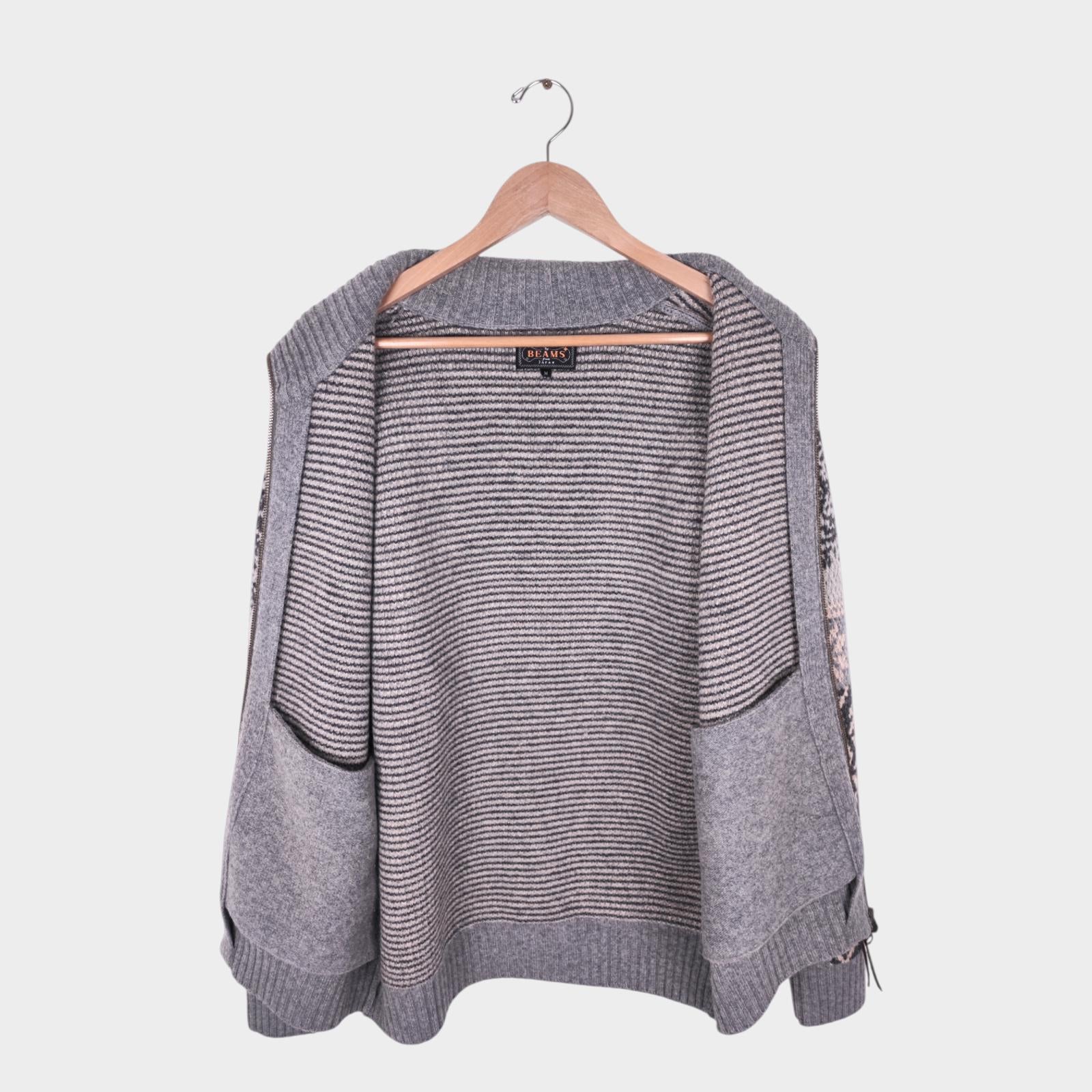 BEAMS PLUS Men's Grey 100% Heavyweight Wool Jacquard Patchwork Jacket