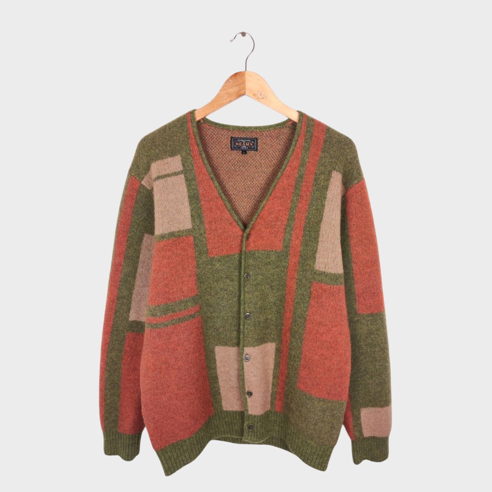 BEAMS PLUS Men's Wool Silk Blend Colourblock Cardigan