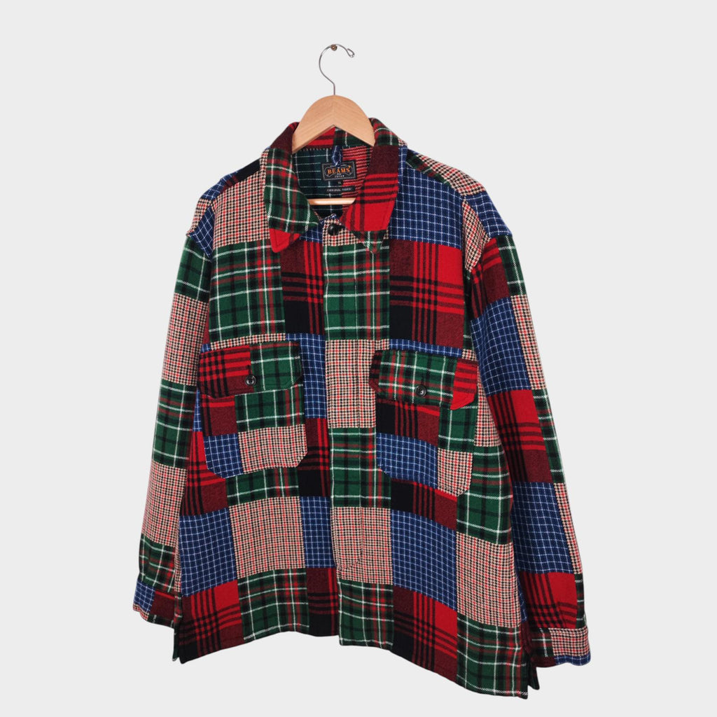 BEAMS PLUS Men's Multicoloured Patchwork Cotton Wool Blend MIL Coat Jacket