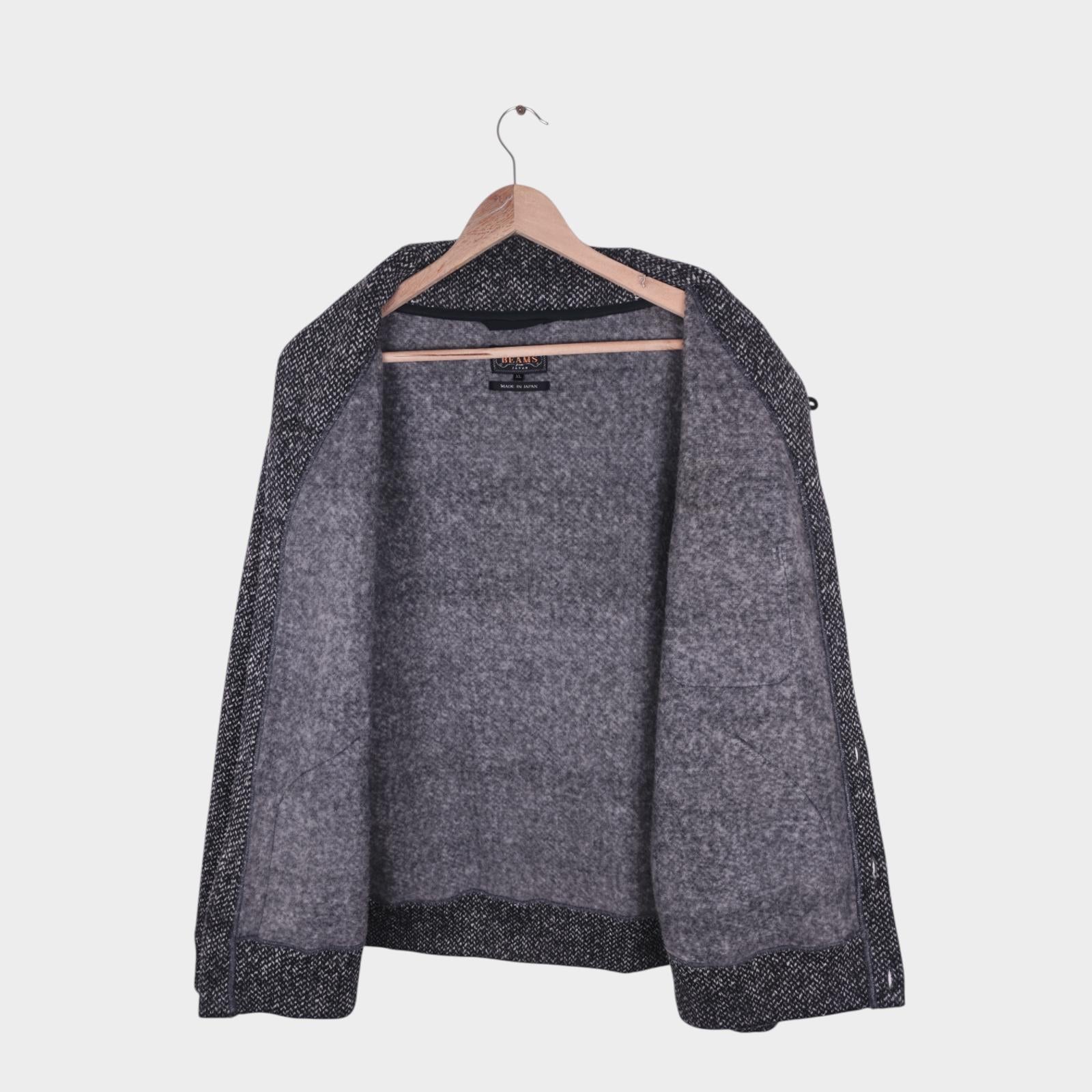 BEAMS PLUS Men's Dark Grey Melange Shawl Collar Fleece Lined Cardigan Jacket