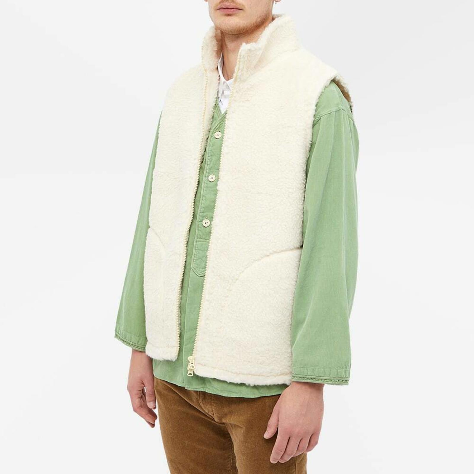 BEAMS PLUS Men's Ecru Wool Blend Fleece Zip Vest Gilet