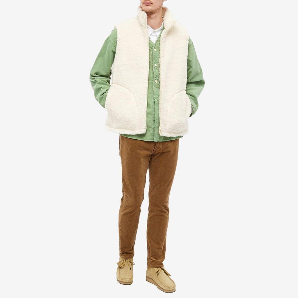 BEAMS PLUS Men's Ecru Wool Blend Fleece Zip Vest Gilet