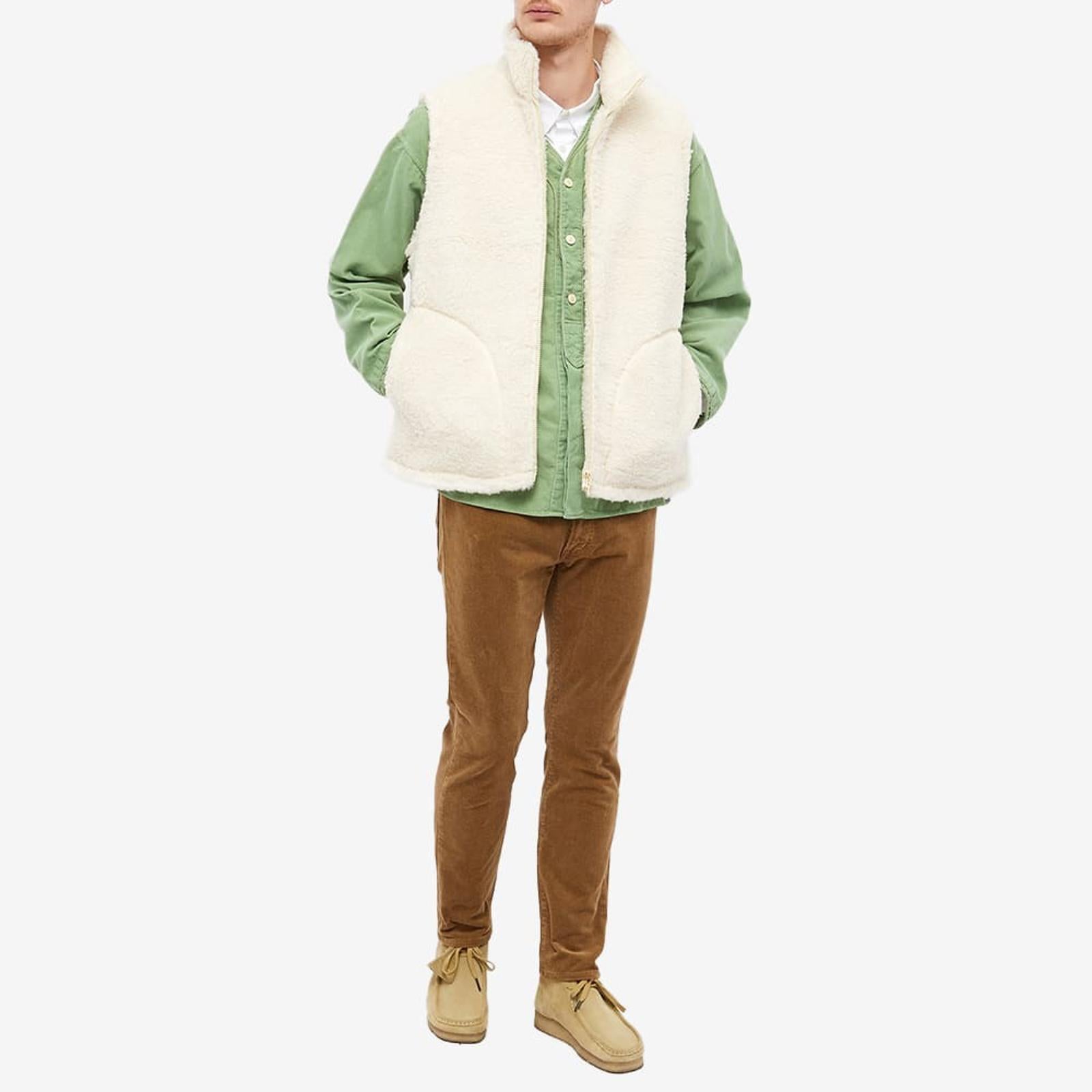 BEAMS PLUS Men's Ecru Wool Blend Fleece Zip Vest Gilet