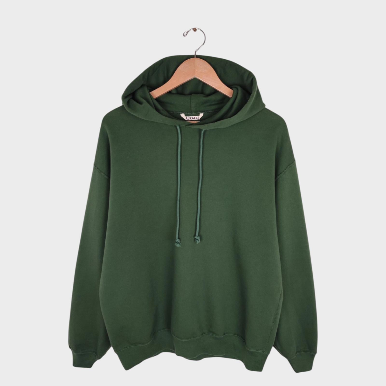 AURALEE Men's Made in Japan Relaxed Fit Dark Green 100% Cotton Hoodie