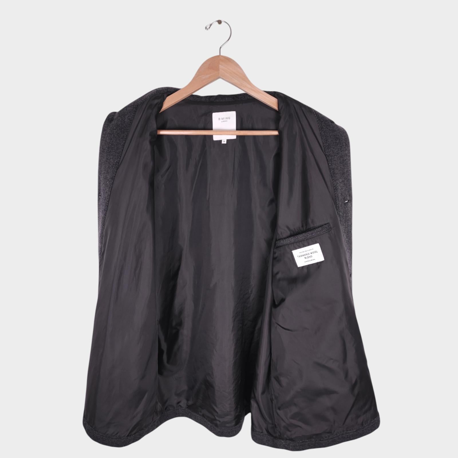 BEAMS B:MING Men's Grey Herringbone Tasmania Wool Blend Chore Jacket