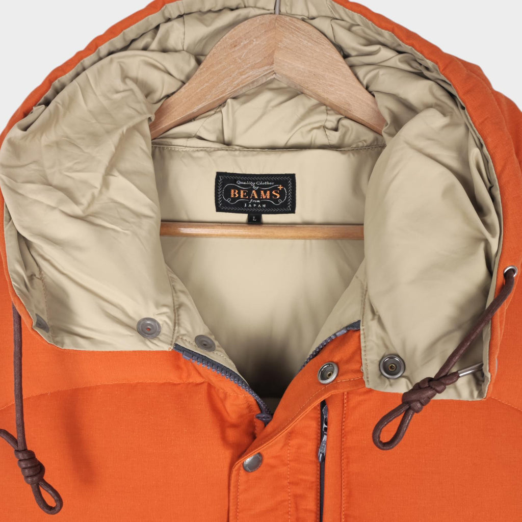 BEAMS PLUS Men's Orange Hooded Cotton/Nylon Down Vest Gilet