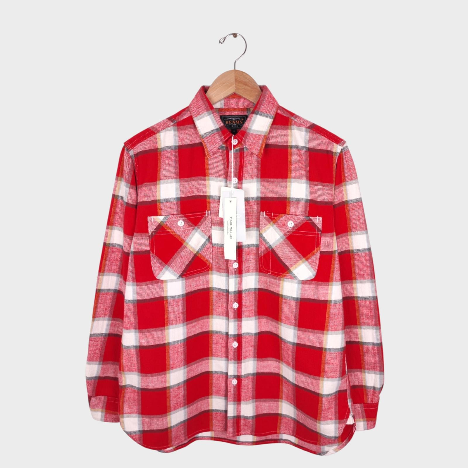 BEAMS PLUS Men's Made in Japan Checked Flannel Work Shirt