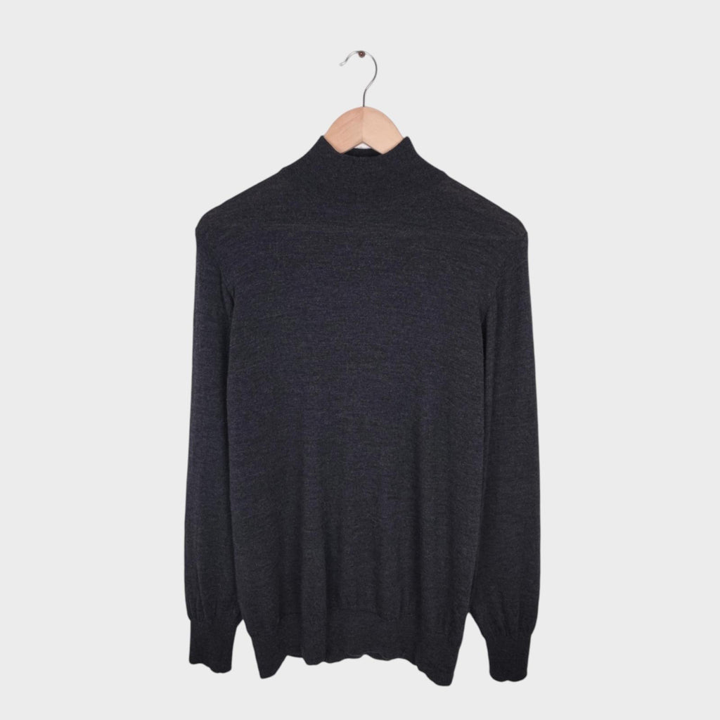 CONNOLLY Men's Dark Grey Made in Scotland 100% Pure New Wool Turtleneck Jumper