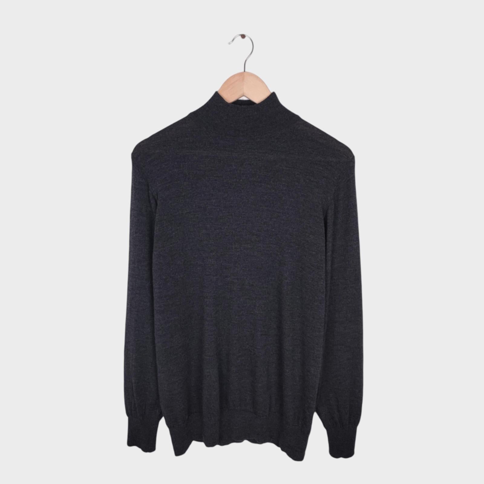 CONNOLLY Men's Dark Grey Made in Scotland 100% Pure New Wool Turtleneck Jumper