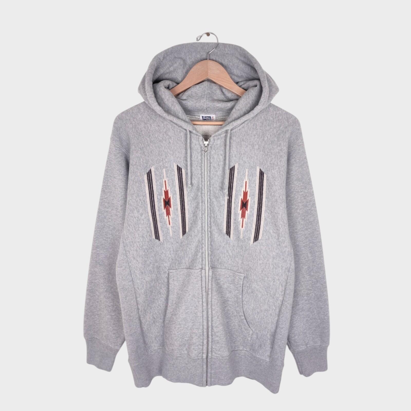 PHERROW'S Men's Grey Native Navajo Embroidery Zip Hoodie