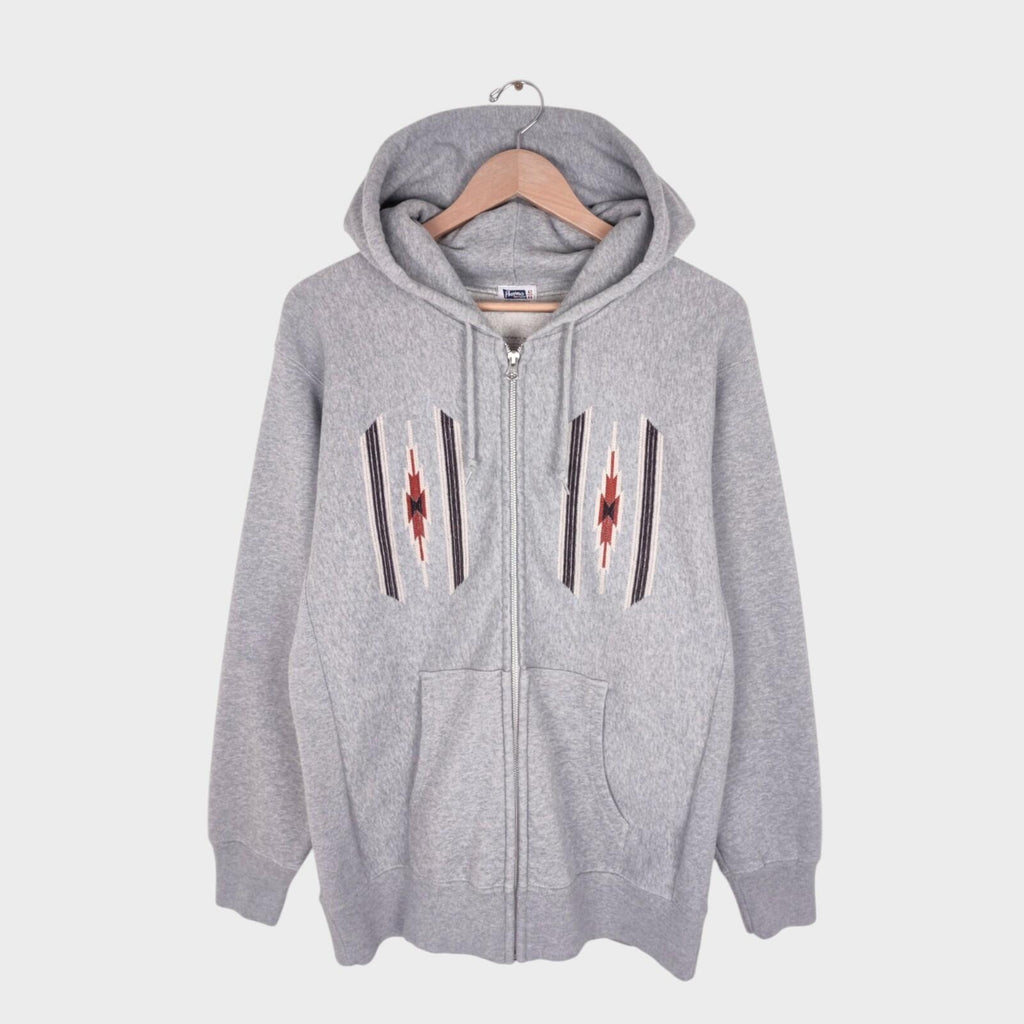 PHERROW'S Men's Grey Native Navajo Embroidery Zip Hoodie