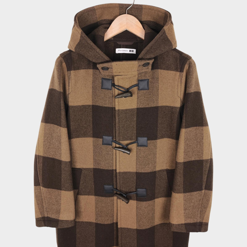 JW ANDERSON x UNIQLO Women's Brown Checkered Wool Blend Duffle Coat