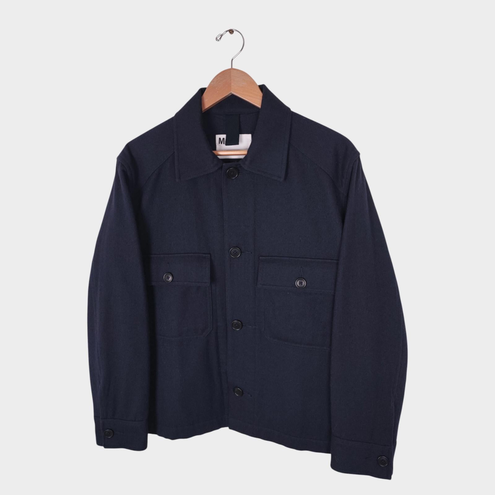MHL MARGARET HOWELL Men's Navy Blue Wool/Cotton Utility Bomber Jacket