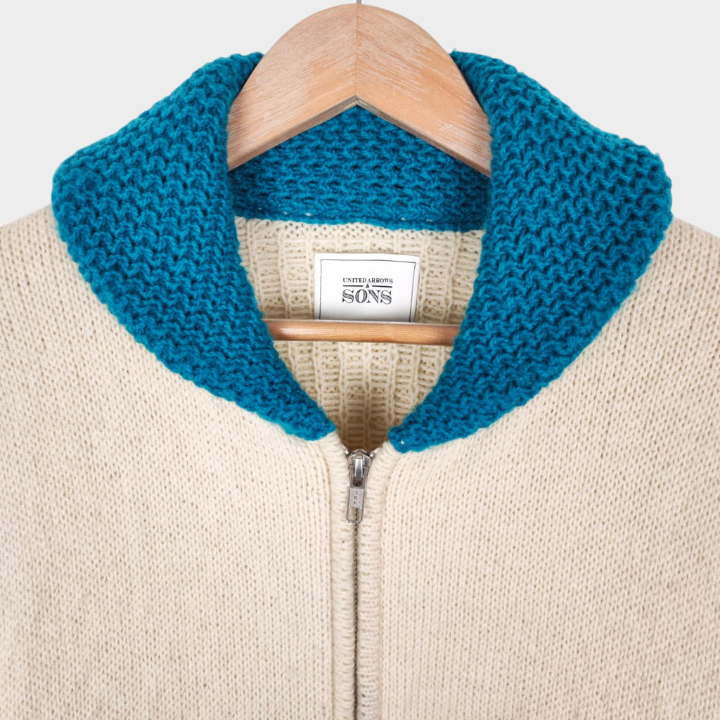 UNITED ARROWS & SONS Men's Made in Japan Wool Blend Cowichan Zip Cardigan Jacket
