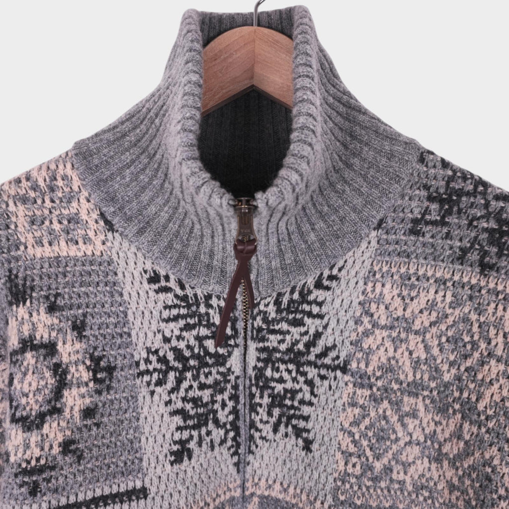 BEAMS PLUS Men's Grey 100% Heavyweight Wool Jacquard Patchwork Jacket