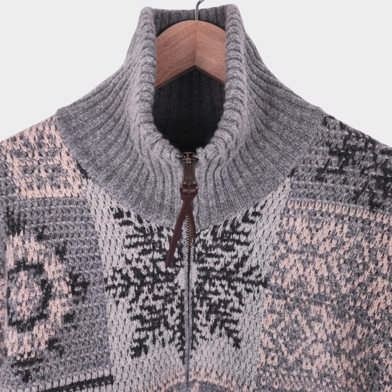 BEAMS PLUS Men's Grey 100% Heavyweight Wool Jacquard Patchwork Jacket