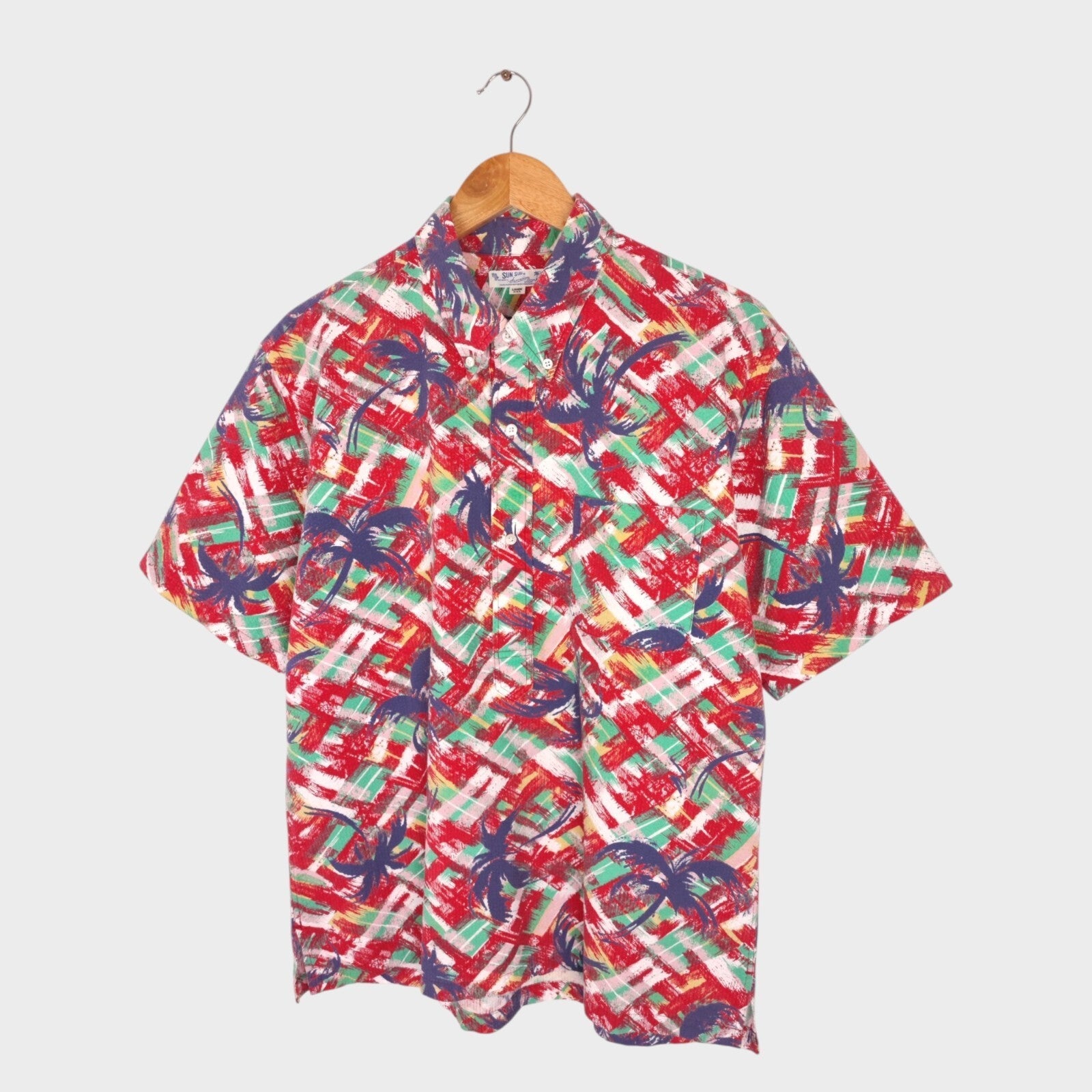 SUN SURF Men's Multicoloured Palm Tree Print Seersucker Half Placket Shirt