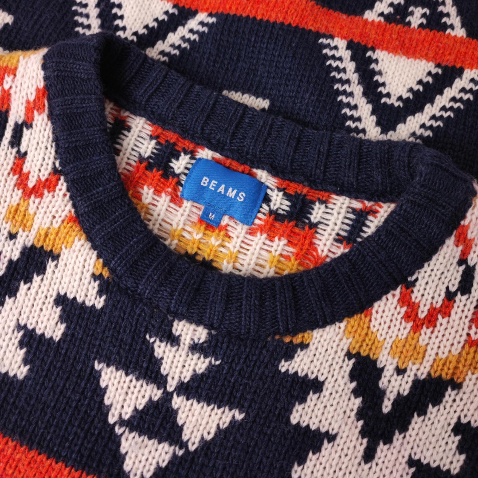 BEAMS Men's Wool Blend Relaxed Fit Navajo Jacquard Print Jumper