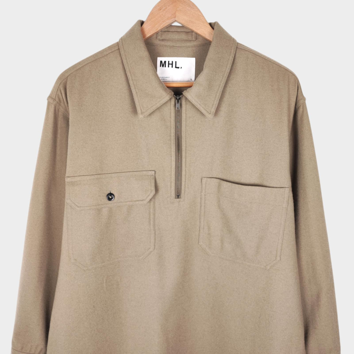 MHL MARGARET HOWELL Men's Light Khaki Cotton Wool Pullover Overshirt