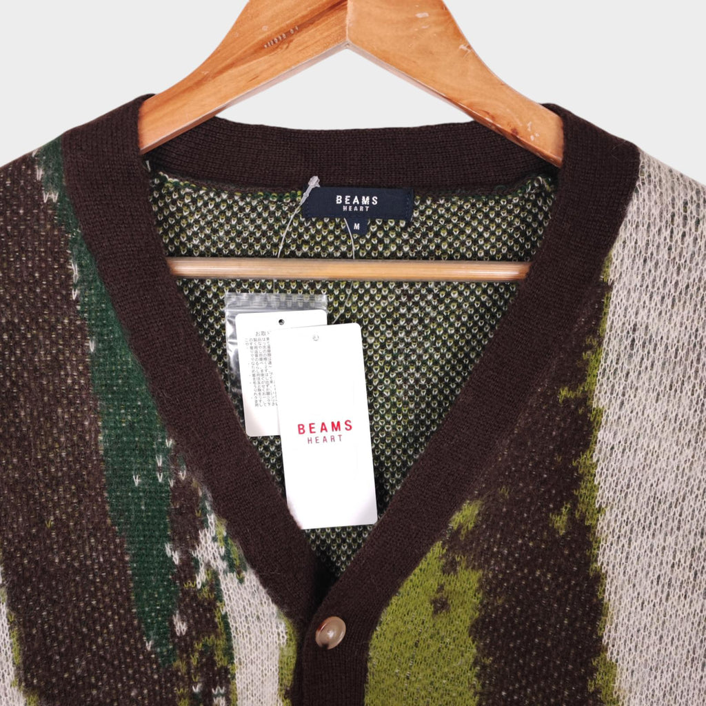 BEAMS HEART Men's Marble Jacquard Shaggy Grunge Cardigan