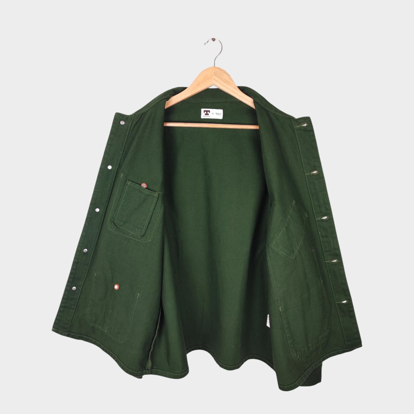 TELLASON Men's Green Made in USA Bull Denim Chore Jacket