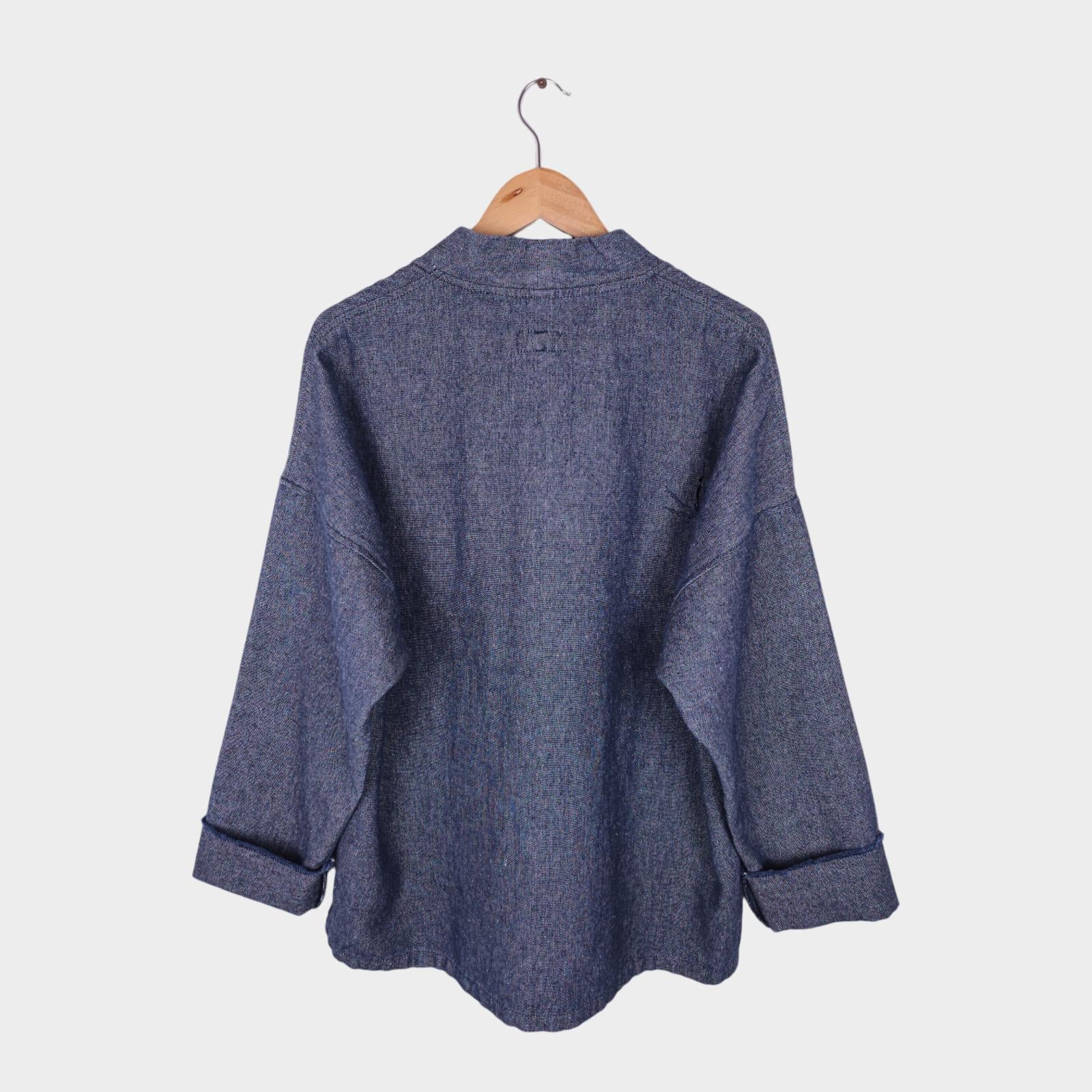 MANASTASH Men's Blue Hemp/Cotton Blend Heavyweight Denim Kimono Jacket