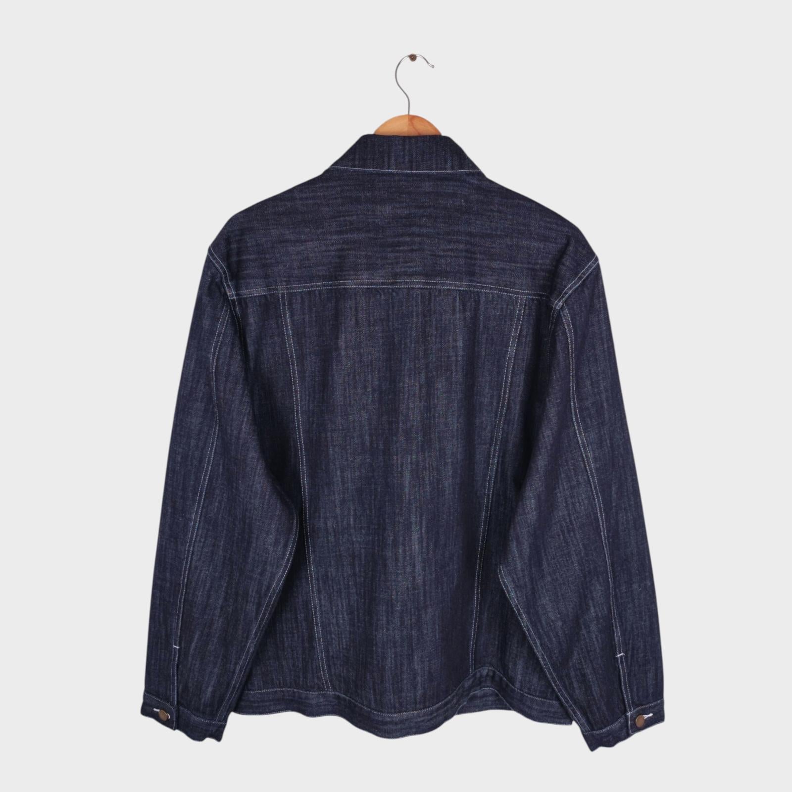OKONKWO MFG Men's Dark Blue Embroidered Western Denim Jacket
