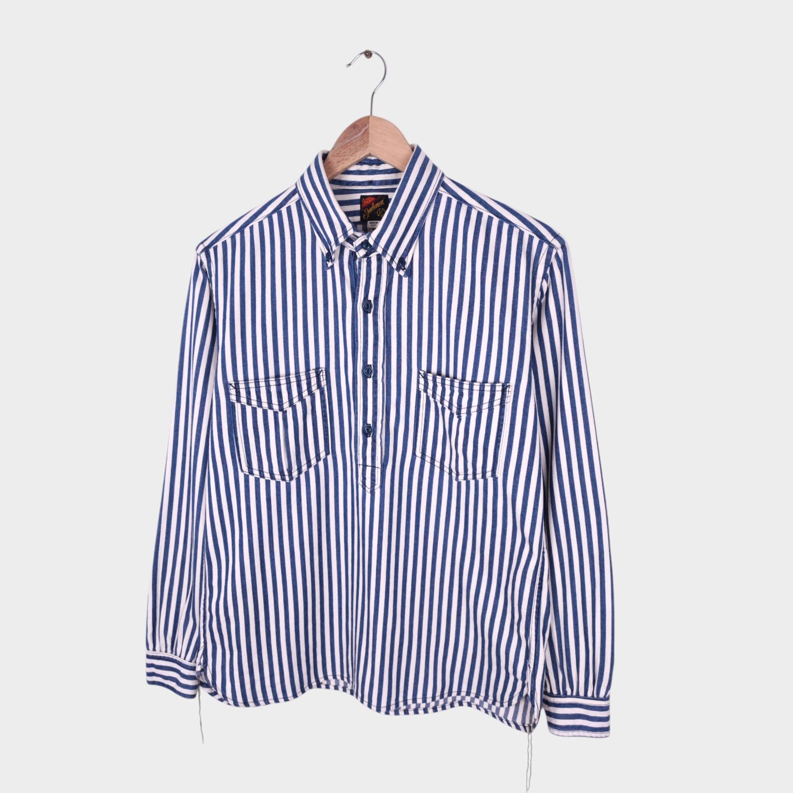 MISTER FREEDOM x SUGAR CANE Men's Made in USA Blue Striped Pullover Shirt