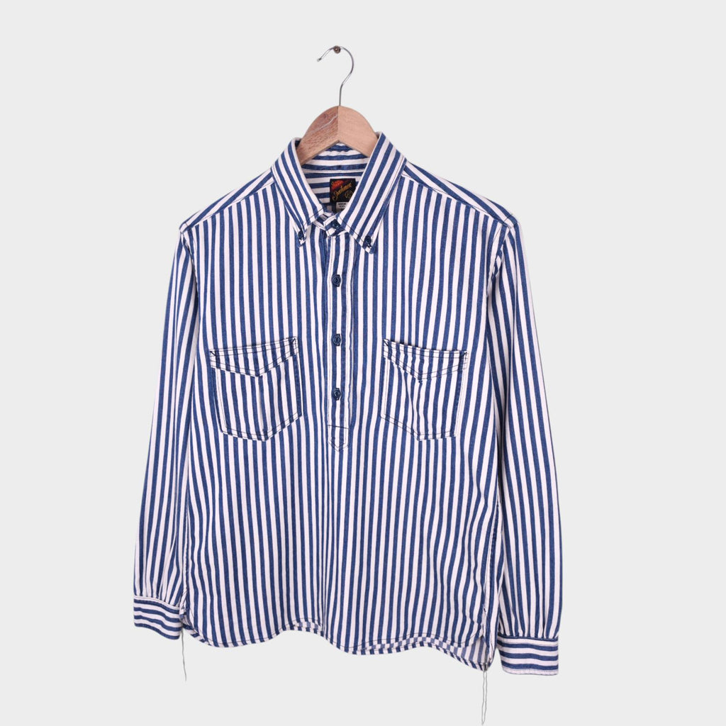 MISTER FREEDOM x SUGAR CANE Men's Made in USA Blue Striped Pullover Shirt