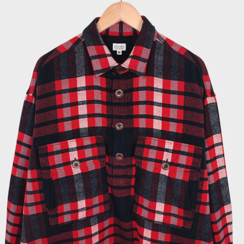 AOZORA BLUE HEAVEN Japan Men's Oversized Fit Checked Oversized Fit Smock