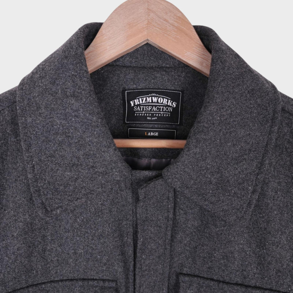 FRIZMWORKS Men's Grey Wool Blend Minimal Melton Jacket