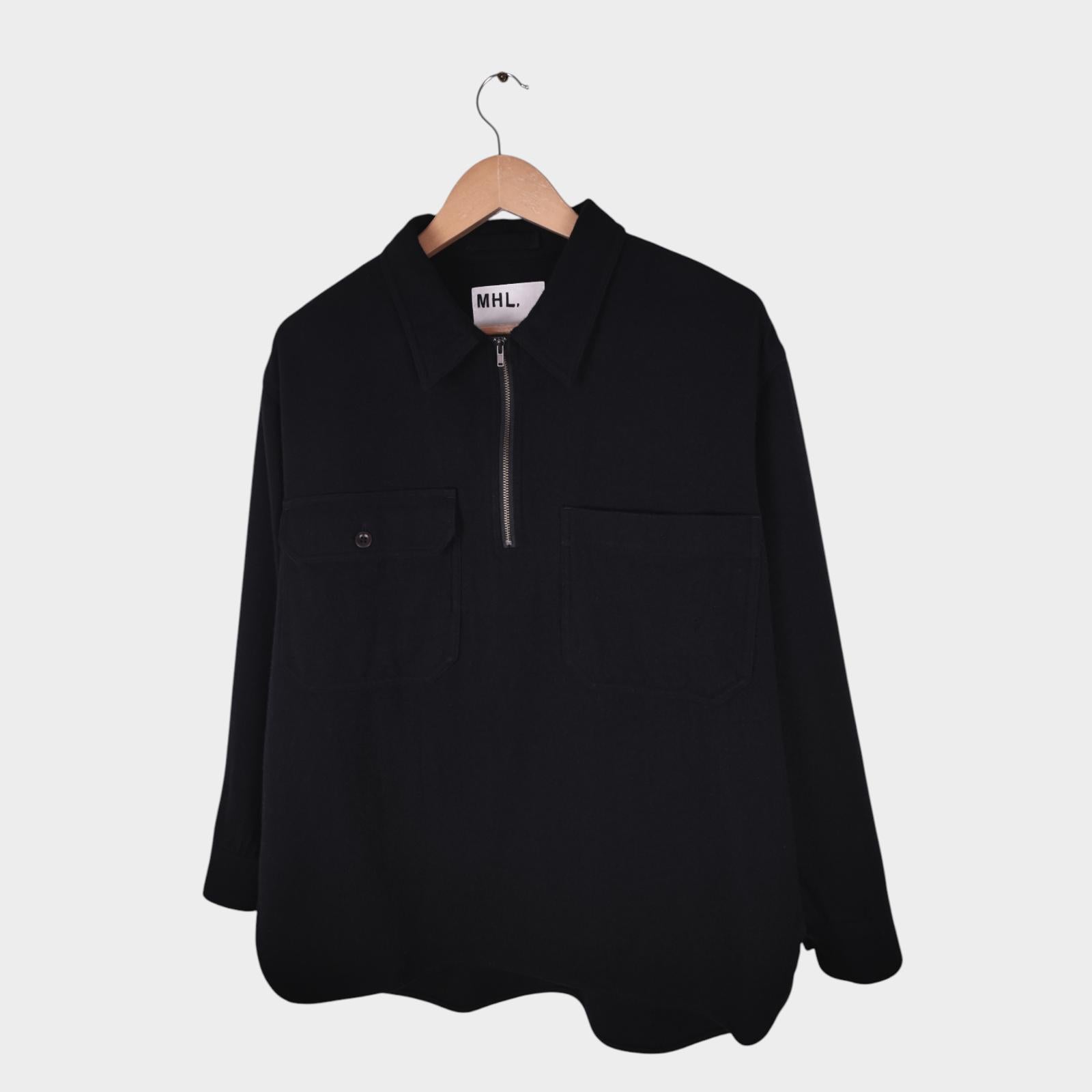 MHL MARGARET HOWELL Men's Black Cotton Wool Pullover Overshirt