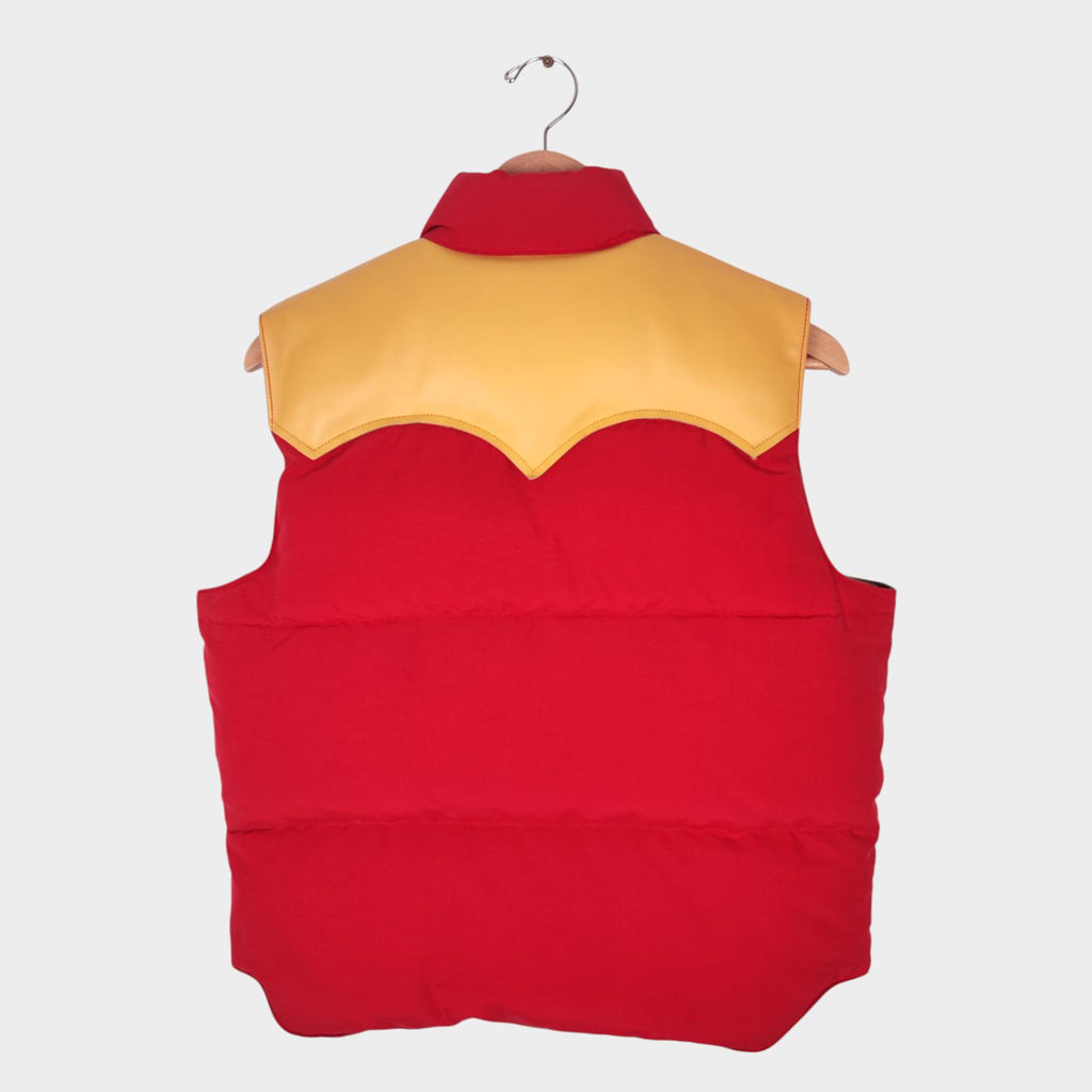 SUGAR CANE Men's Red Cotton/Nylon Leather Yoke Down Vest Gilet