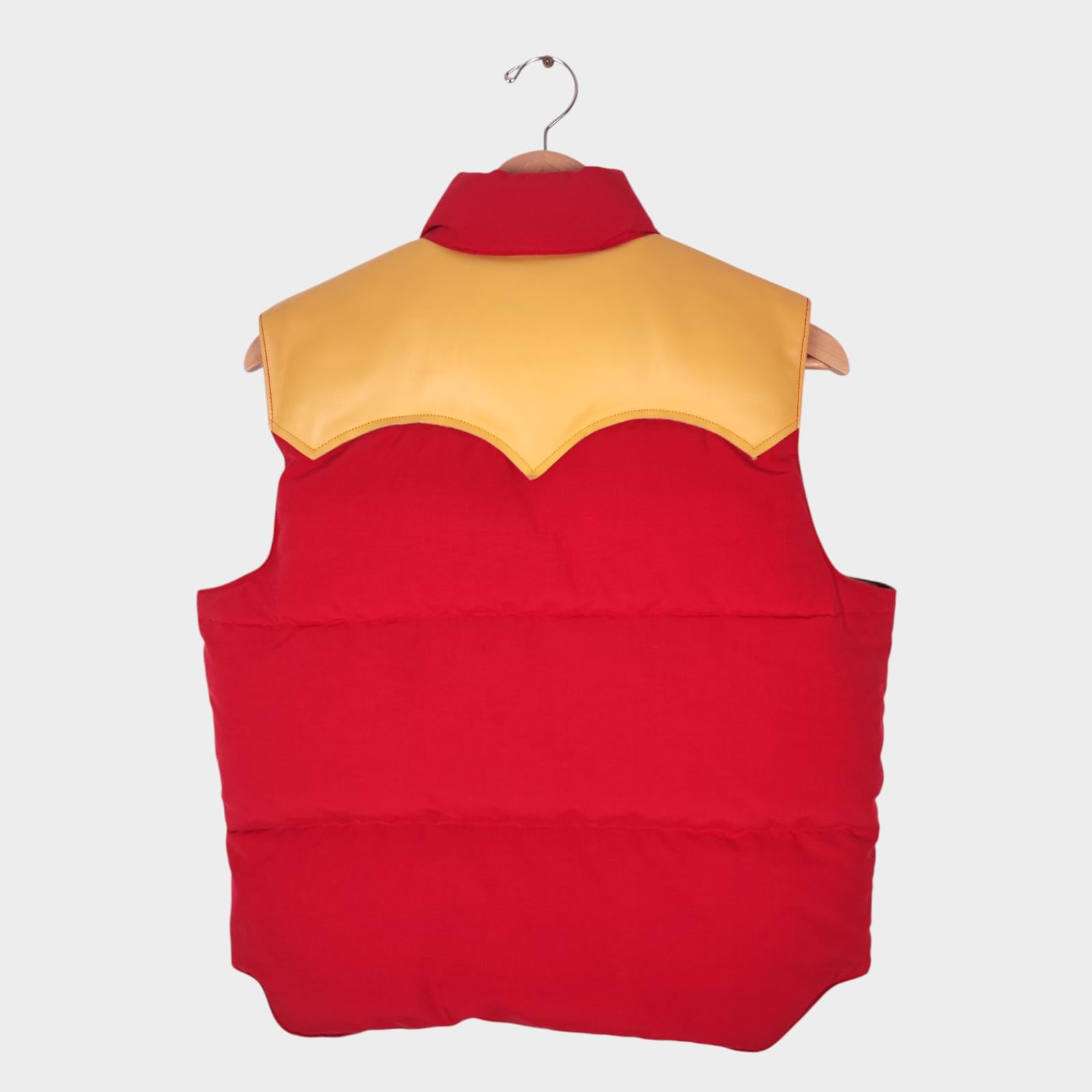 SUGAR CANE Men's Red Cotton/Nylon Leather Yoke Down Vest Gilet