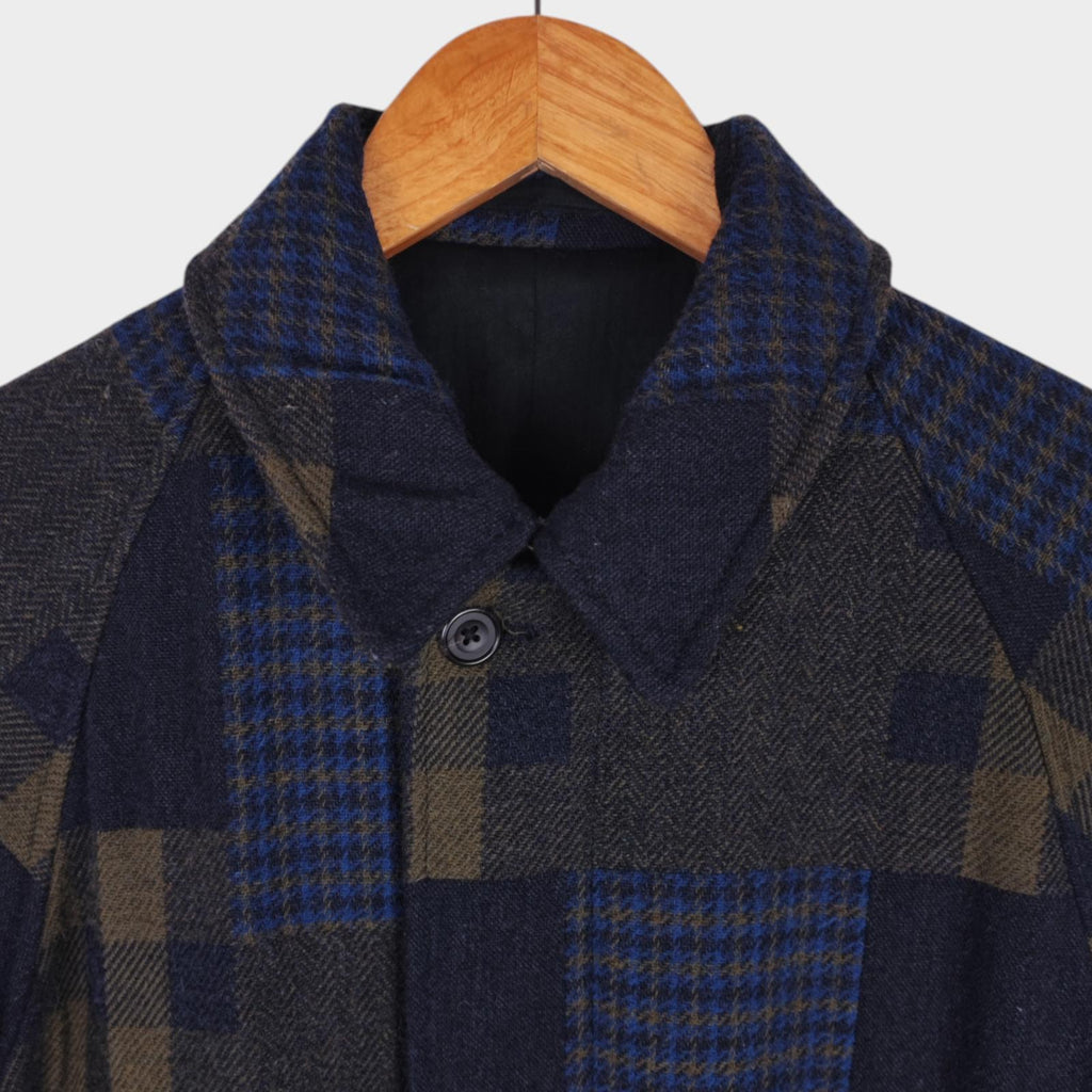 BEAMS PLUS Men's Navy Blue 100% Wool Patchwork Coat