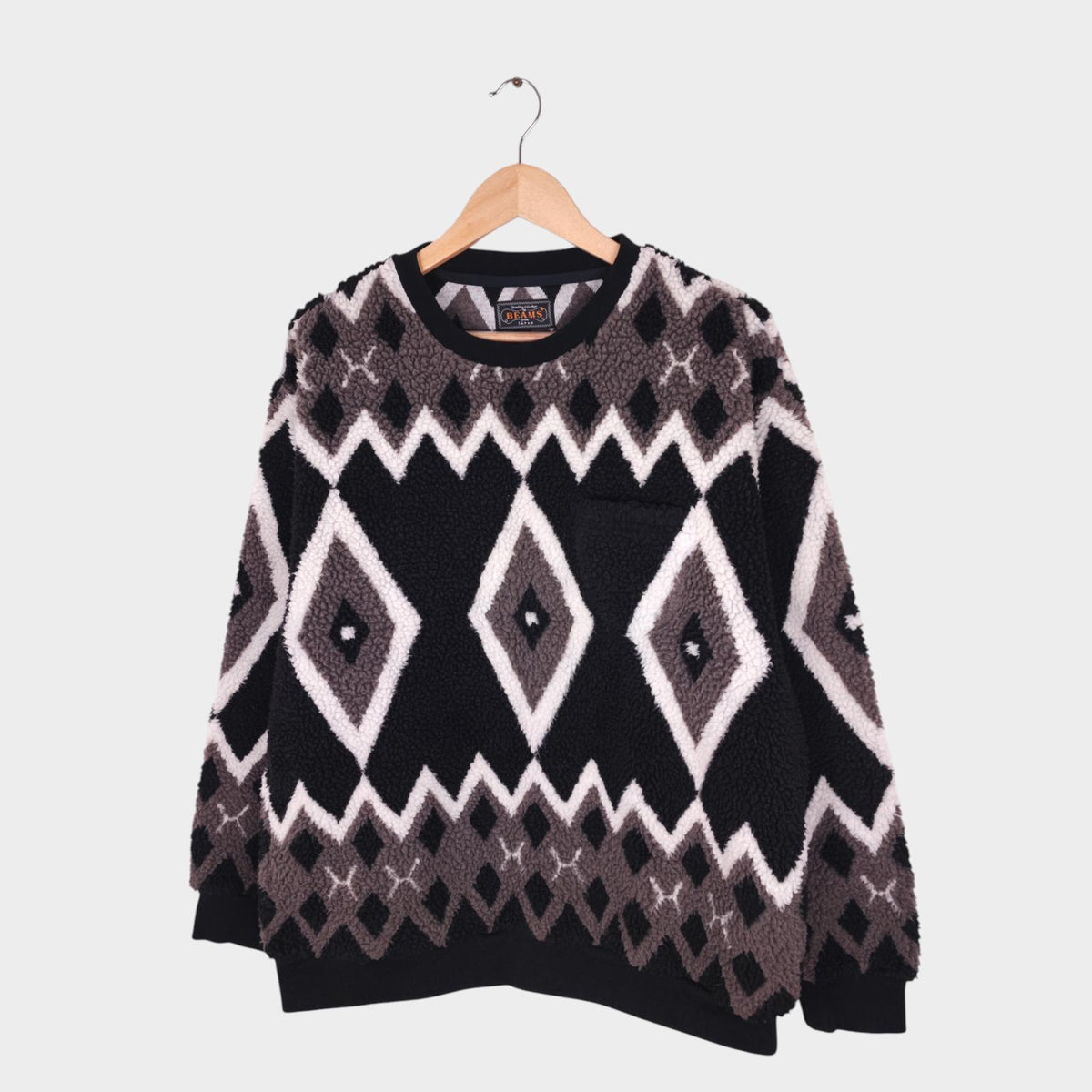 BEAMS PLUS Men's Native Pattern Boa Fleece Jumper