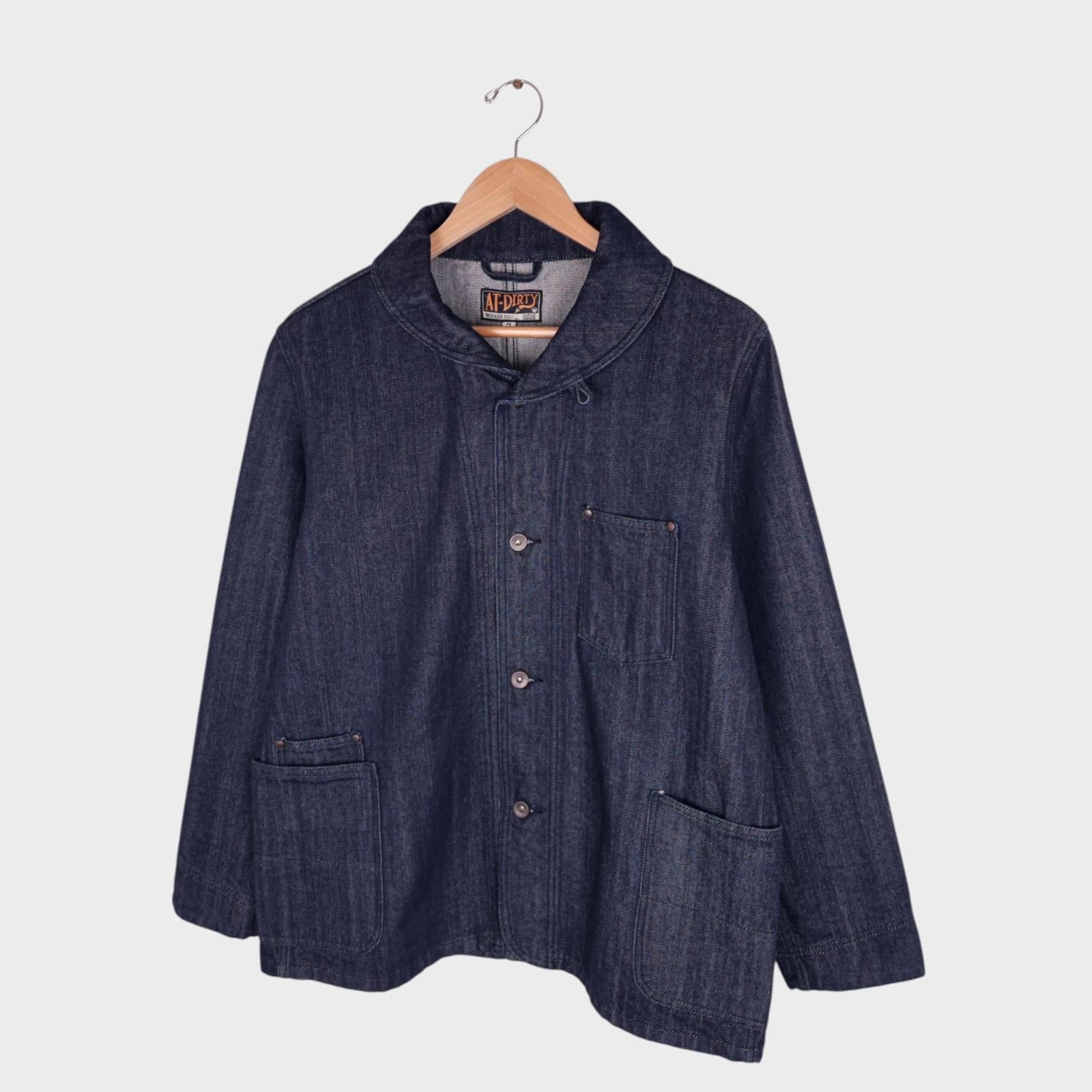 AT-DIRTY Men's Made in Japan Denim Shawl Collar Workers Chore Jacket