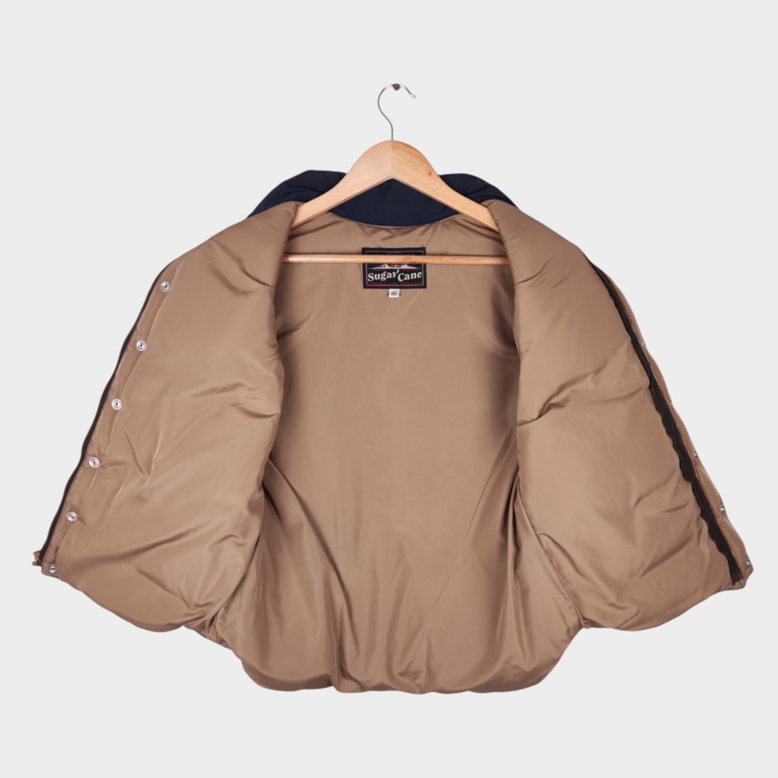 SUGAR CANE Men's Navy Cotton/Nylon Leather Yoke Down Vest Gilet