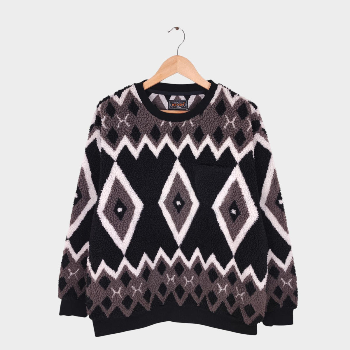 BEAMS PLUS Men's Native Pattern Boa Fleece Jumper