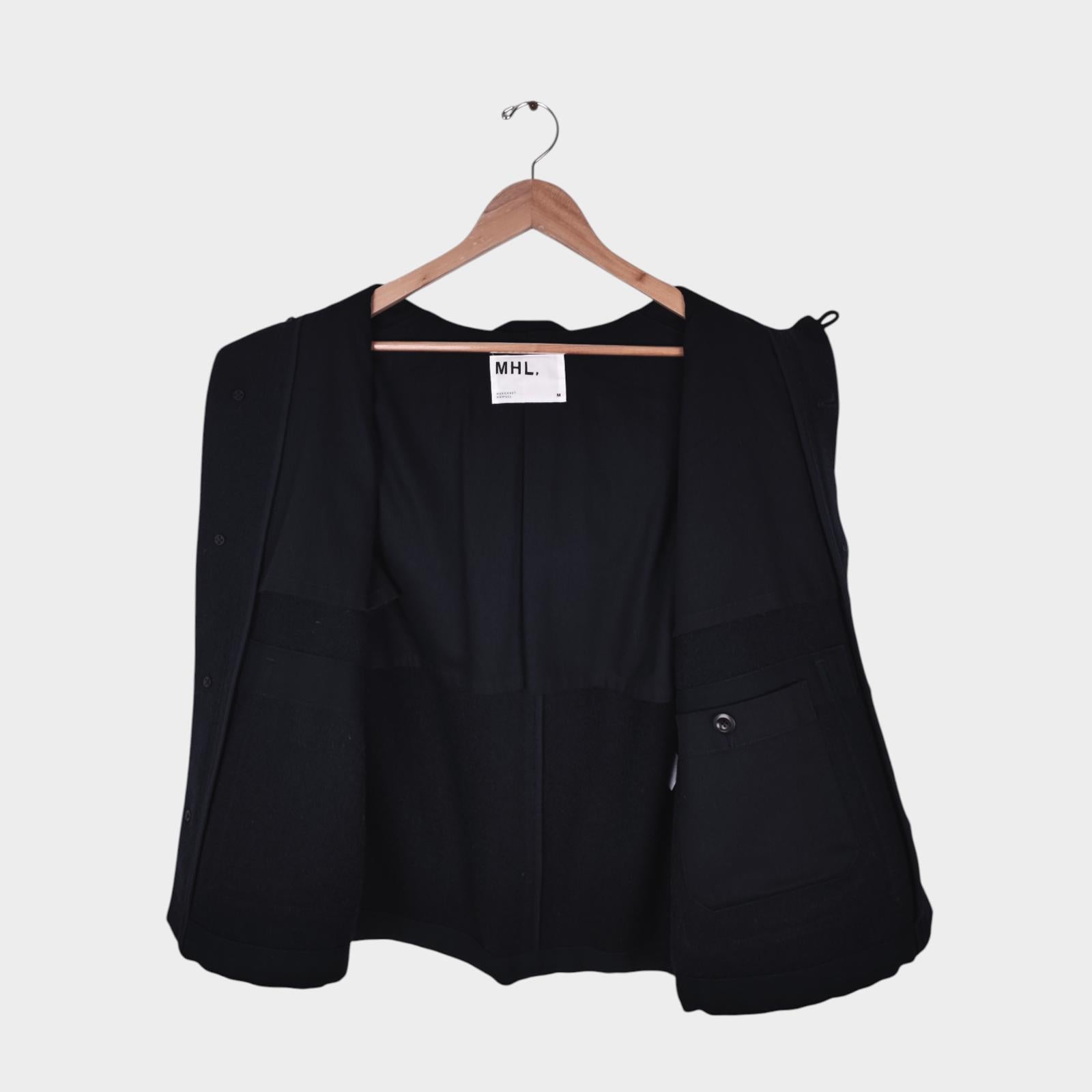 MHL MARGARET HOWELL Men's Dark Navy Heavyweight 100% Wool Hooded Coat