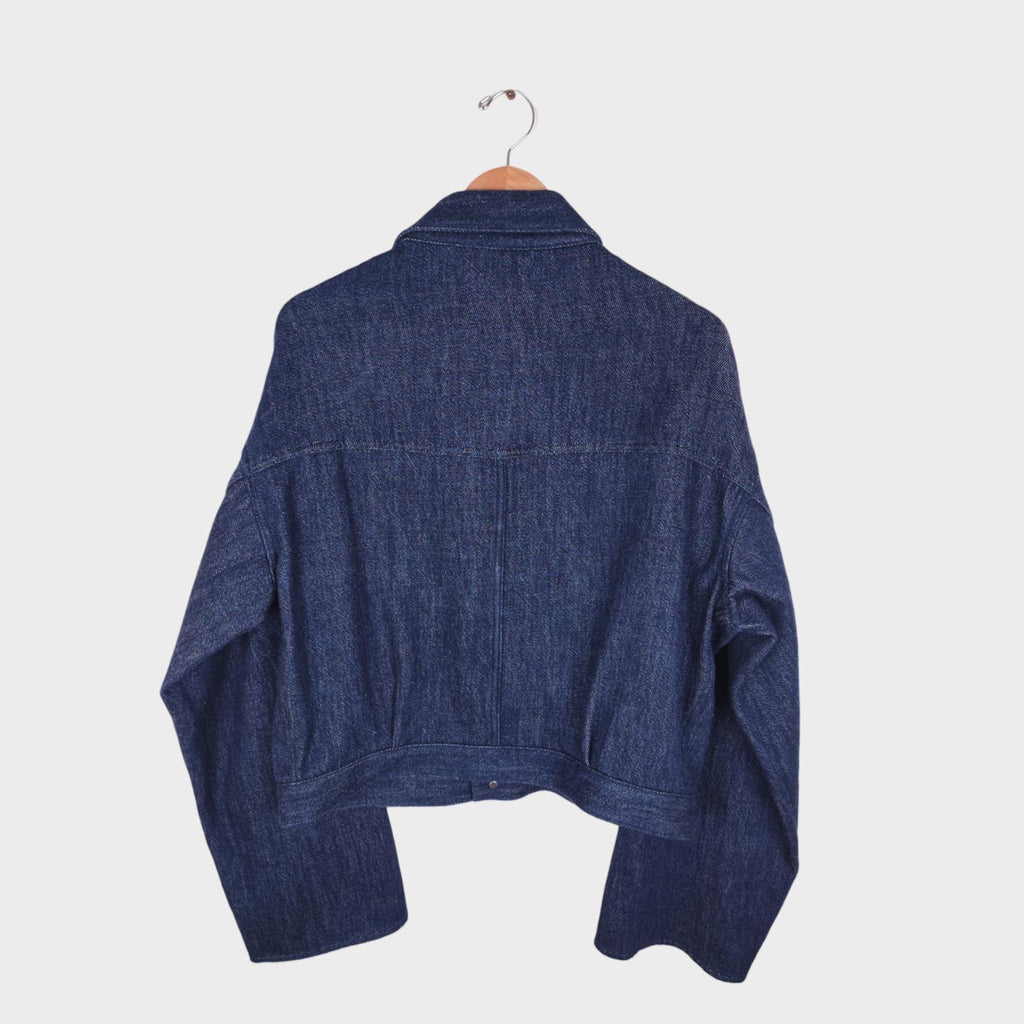 KURO Men's Blue Made in Japan Cropped Boxy Fit Raw Oversized Sleeve Denim Jacket