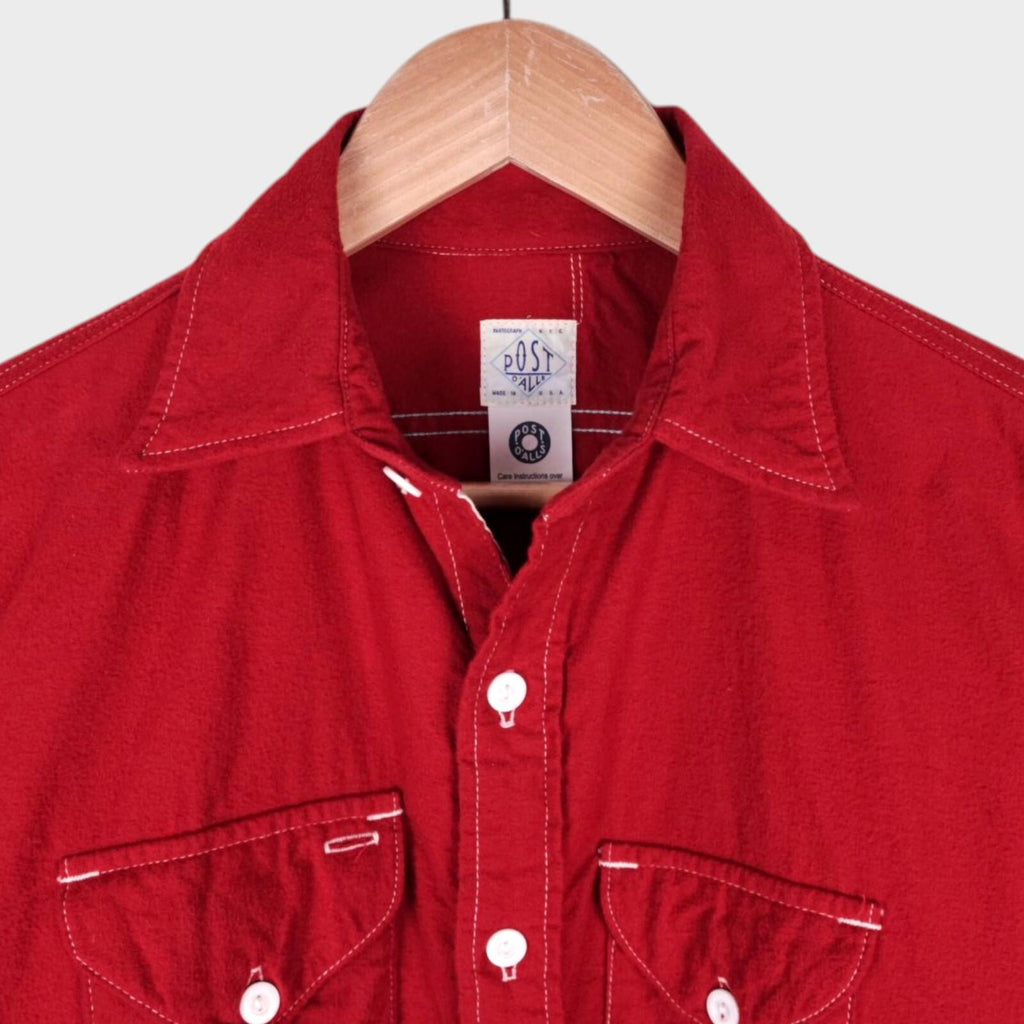 POST OVERALLS Men's Red Brushed Flannel Work Shirt