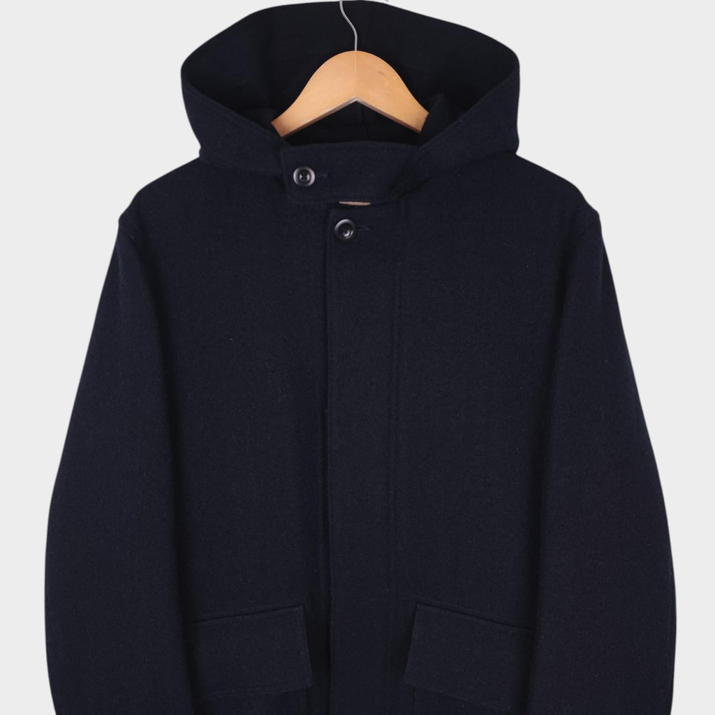 MHL MARGARET HOWELL Men's Dark Navy Blue 100% Wool Hooded Coat