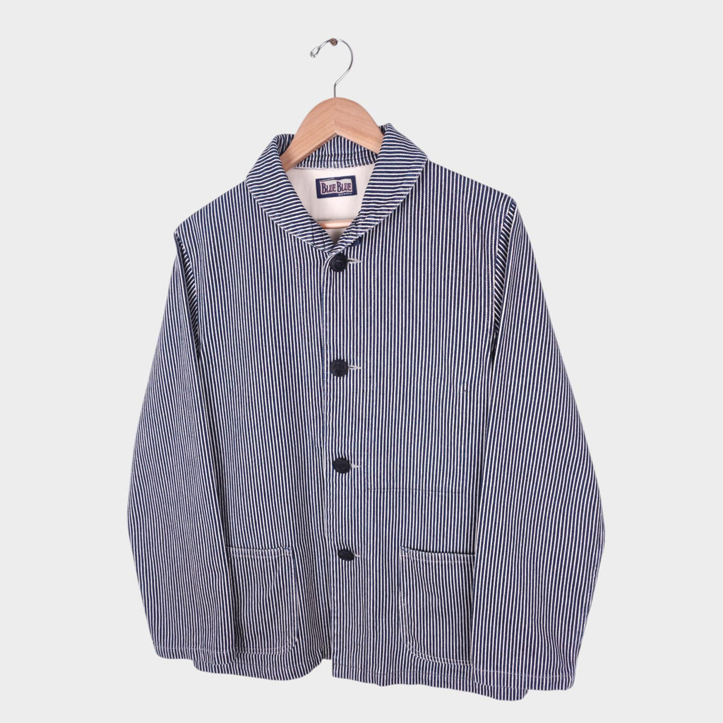 BLUE BLUE JAPAN Men's Made in Japan Hickory Stripe Shawl Collar Cotton Chore Jacket