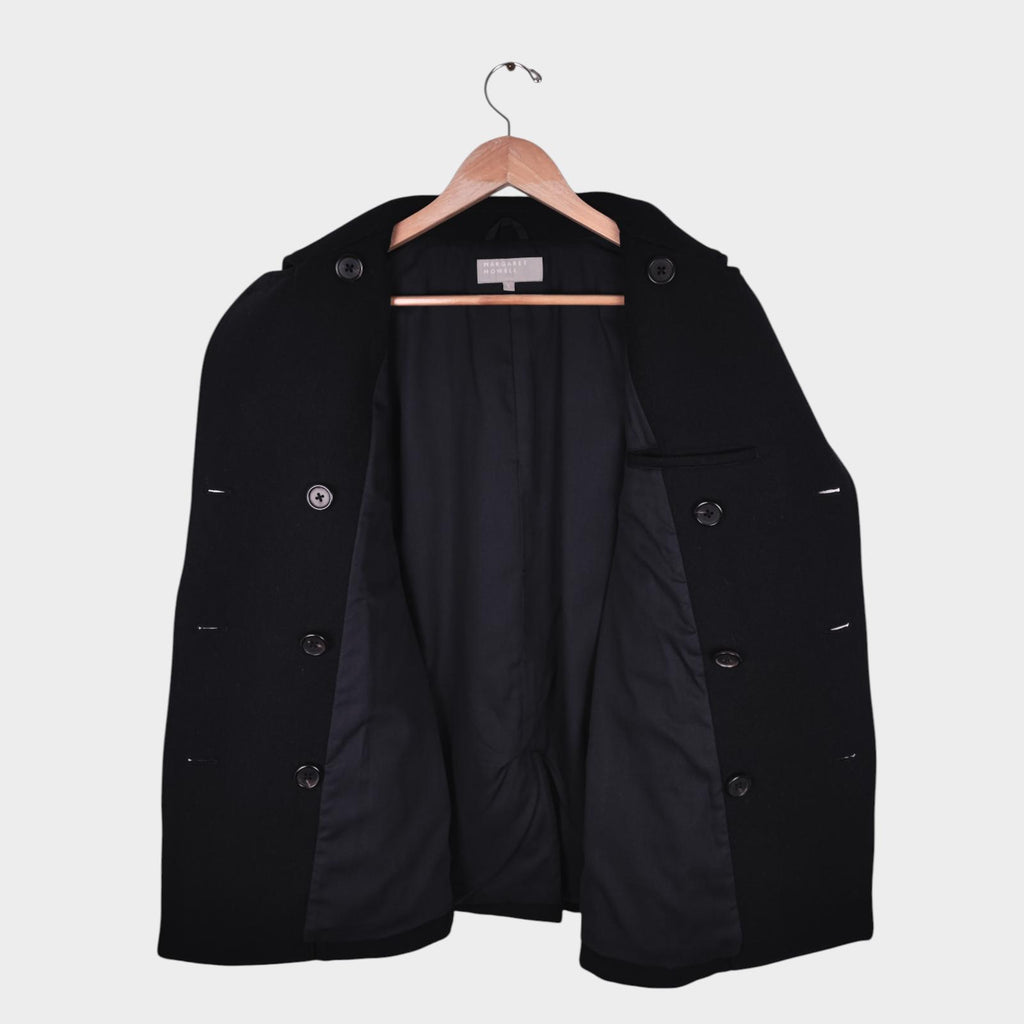 MARGARET HOWELL Men's Black Double Breasted 100% Wool Coat