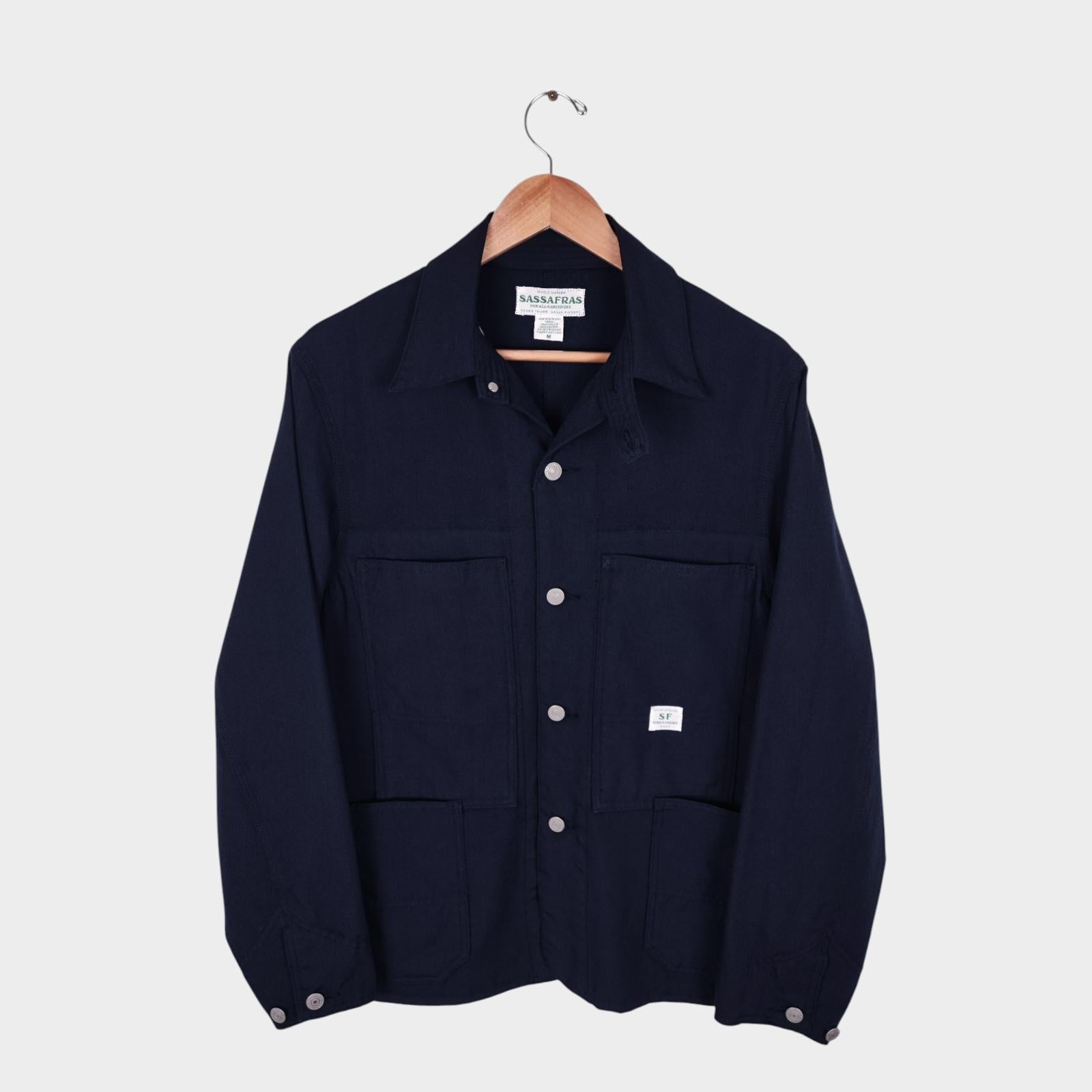 SASSAFRAS Men's Made in Japan Navy Blue 100% Wool Transplant Chore Jacket