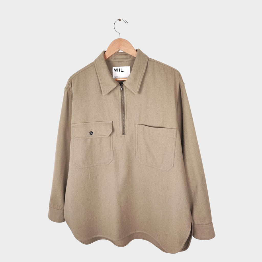 MHL MARGARET HOWELL Men's Light Khaki Cotton Wool Pullover Overshirt